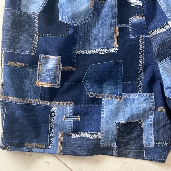 WeWoreWhat Men’s Denim Patchwork Swim Trunks - Picture 7 of 9